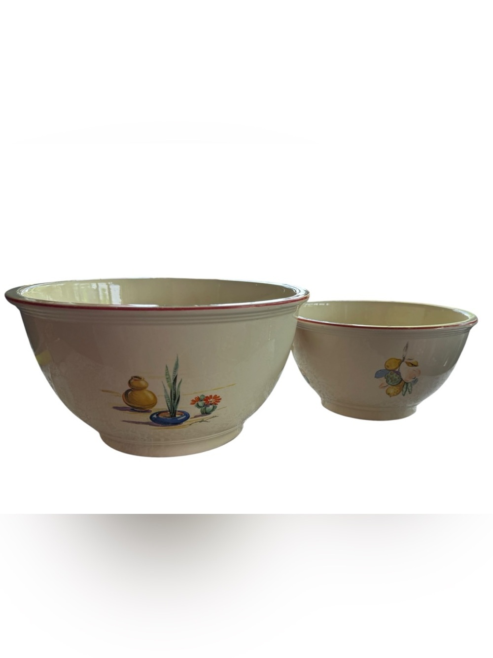 Vintage Kitchen Kraft Mixing Bowl Set of 2 Fruit Pattern USA Pottery
